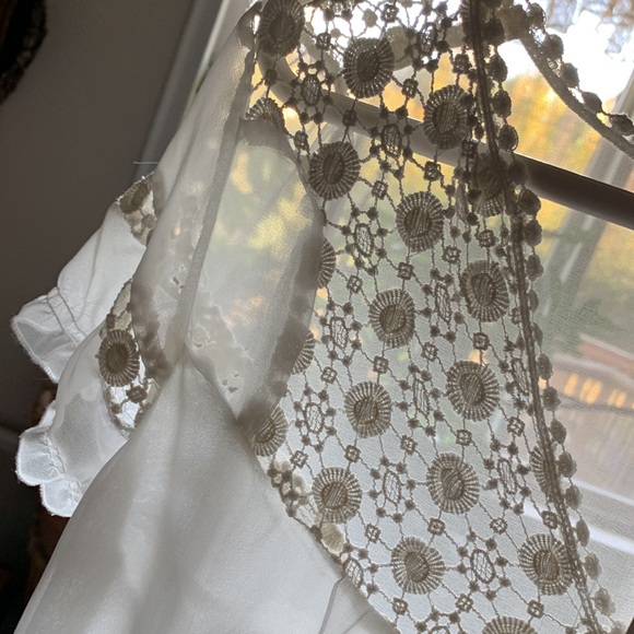 ivory chiffon sheer layered puff slv babydoll tunic blouse top L - Picture 4 of 11